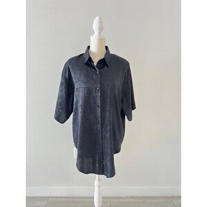 Risky Business black  Satin Printed Button Up Top m/L